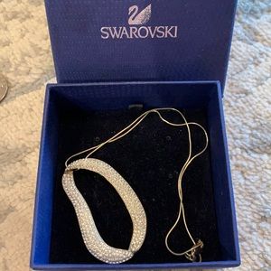 Crystal and gold Swarovski pendant w silver chain